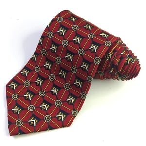 Tommy Hilfiger 90's Vintage Crest Banner Printed Italian Silk Neck Tie Red Navy